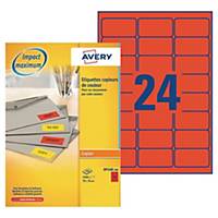 Etiquette photocopieur Avery - DP24R-100 -70 x 35 mm - rouge fluo - par 2400