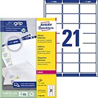 Labels Avery Zweckform ultragrip L7160, 63,5x38,1 mm, white, pack of 2100 pcs