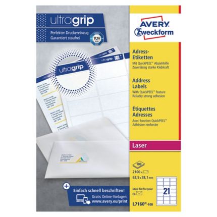 Avery L7160-100 Labels, 63.5 x 38.1 mm 21 Labels Per Sheet ...