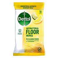 Dettol Antibacterial Floor Wipes, Biodegradable, Lemon And Lime, Pack of 10