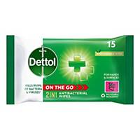 Dettol 2in1 Antibacterial Wipes, Pack of 15