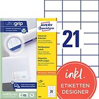 Labels Avery Zweckform ultragrip 3652, 70x42,3 mm, white, pack of 2100 pcs