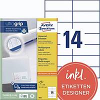 Avery Zweckform 3653 Universal-Etiketten, A4 mit ultragrip, 105 x 42,3 mm, weiß