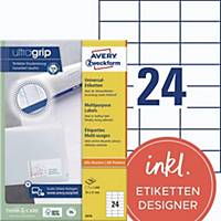 Avery Zweckform 3474 Universal-Etiketten, A4 mit ultragrip, 70 x 37 mm, weiß