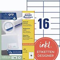Avery Zweckform 3423 Universal-Etiketten, A4 mit ultragrip, 105 x 35 mm, weiß