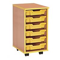 Metalliform Wooden Mobile Single Unit with 6 Yellow Trays Blue