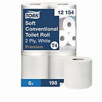 Tork 12154 weiches Kleinrollen Toilettenpapier Weiß T4 2-lagig, 6 Rollen