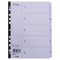 LYRECO MYLAR WHITE A4 1-5 NUMBERED TABBED INDEX SUBJECT DIVIDERS