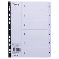Lyreco numerieke tabbladen, A4, karton 160 g, wit, 11-gaats, per 6 tabs