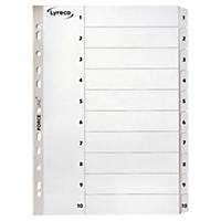 LYRECO MYLAR WHITE A4 1-10 NUMBERED TABBED INDEX SUBJECT DIVIDERS