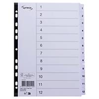 Lyreco numerieke tabbladen, A4, karton 160 g, wit, 11-gaats, per 12 tabs