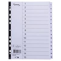 Lyreco numerieke tabbladen, A4, karton 160 g, wit, 11-gaats, per 15 tabs