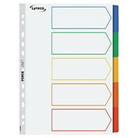 LYRECO MYLAR MULTI COLOUR A4 5-PART TABBED INDEX SUBJECT DIVIDERS