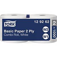 Papier d essuyage Tork Basic W1/W2 129262, 2 plis, pack de 2 rouleaux