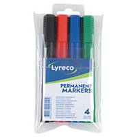 Permanent Marker Lyreco, round tip, line width 1,5-3 mm, set of 4, assorted