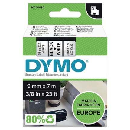 9mm x 7m Black on White Dymo Original Label Tape S0720680 