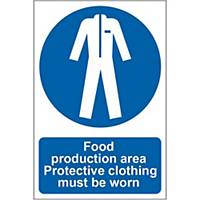  Food production area protective clothing must be worn  safety sign