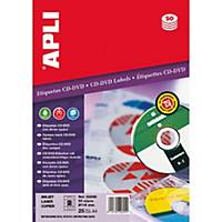 Etiqueta ILC para CD/DVD Apli 2899 - Ø 114 mm - branco opaco - Caixa de 50