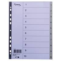 Lyreco numerieke tabbladen, A4, PP,  grijs, 11-gaats, per 10 tabs