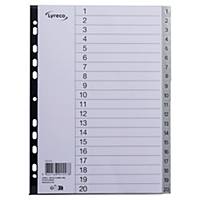 Lyreco numerieke tabbladen, A4, PP,  grijs, 11-gaats, per 20 tabs