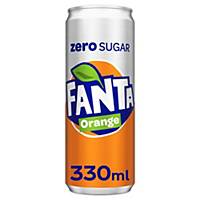 Soda Fanta orange No Sugar, le paquet de 6 canettes sleek de 33 cl