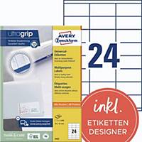 Avery Zweckform 3422 Universal-Etiketten, A4 mit ultragrip, 70 x 35 mm, weiß