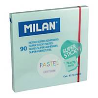 Karteczki samoprzylepne MILAN Super Sticky Pastel, 76x76mm, niebieskie, 90 sztuk
