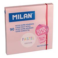 Karteczki samoprzylepne MILAN Super Sticky Pastel, 76x76mm, różowe, 90 sztuk