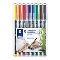 Staedtler® Lumocolor permanent pens, fine assorted colours, box of 8