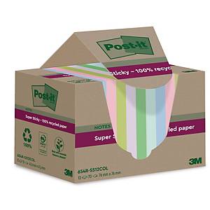 Notes recyclées Post-it® Super Sticky, divers coloris, 76 X 76 mm, les 12