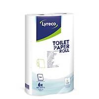 Lyreco toiletpapier, 2-laags, 400 vel, wit, pak van 6 rollen