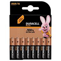 Duracell Plus Alkaline 100 AAA batteries, per 16