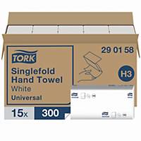 Tork 290158 H3 White Singlefold Hand Towel 1 Ply - Pack of 15 Sleeves of 300
