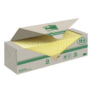 Notes recyclées Post-it® Canary Yellow™, jaune, 76 x 76 mm, les 18 + 6 gratuites