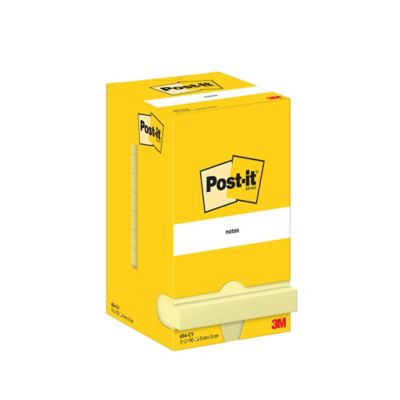Post-it® Notes 654-CY, canary yellow, 76 mm x 76 mm, 100 Sheets/Pad, Pack of 12