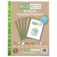 Eco-Eco Recycled Punched Pockets 65 Micron  A4 - Pack of 100