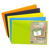 Eco-Eco Press Stud Wallets PP A3 Assorted- Pack of 5