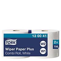 Tork W1 White 2 Ply Wiping Paper Plus Roll 255M - Pack of 2
