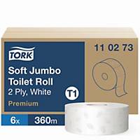Tork T1 White 2 Ply Soft Jumbo Toilet Roll 360M - Pack of 6