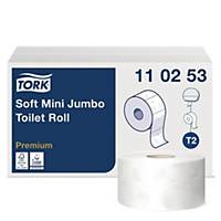 Tork® 110253 wc-paperi T2 Premium Soft Mini Jumbo 2-krs, 1 kpl=12 rullaa