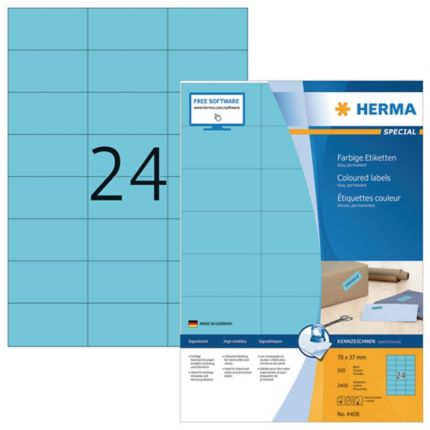 Vooraf Vooruitzien Teleurgesteld HERMA 4408 gekleurde etiketten A4 70x37mm blauw - doos van 2400