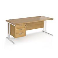Maestro 25 straight desk 1800x800mm 3 Draw Ped - WH frame, OAK top,Delivery Only