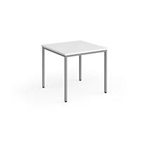 Flexi 25 square table silver frame 800mm, White & Silver, Delivery Only
