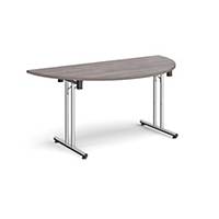 Semi circular folding table chrome Foot rails 1600mmgrey oak, Delivery Only