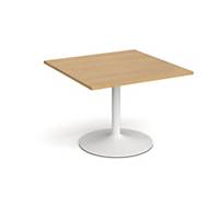 Trumpet Base Square Ext Table 1000mmx1000mm - White & Base, Oak-Delivery Only