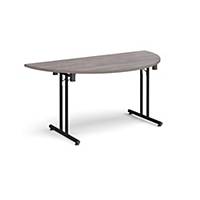 Semi Circular Folding Table Black& Foot Rails 1600X800mm-Grey Oak-Delivery Only