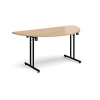 Semi Circular Folding  Table Black S & Foot Rails 1600X800mm-Beech-Delivery Only