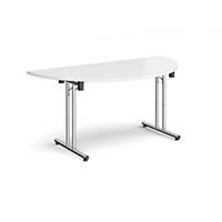 Semi Circular Folding Table Chrome S & Foot Rails 1600X800mm-White-Delivery Only