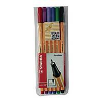 Stabilo Point 88 Fineliner Assorted Colour Pens 0.4mm Line Width - Wallet of 6