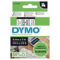 Teksttape Dymo D1, 6 mm, sort/hvid
